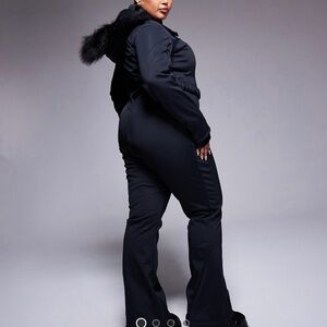 ASOS Curve Midnight Black Ski Jacket with Plush Hood